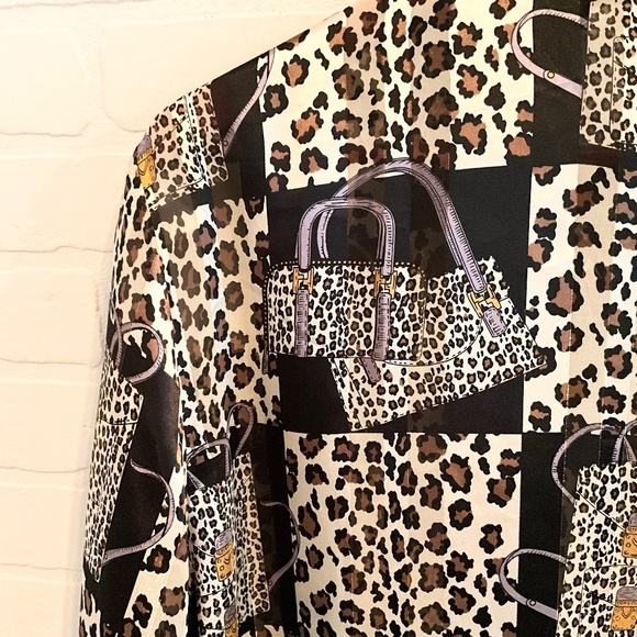 Vintage Button down shirt Long sleeve Mobwife Mixed Animal print Black Sheer 18 - Picture 9 of 14